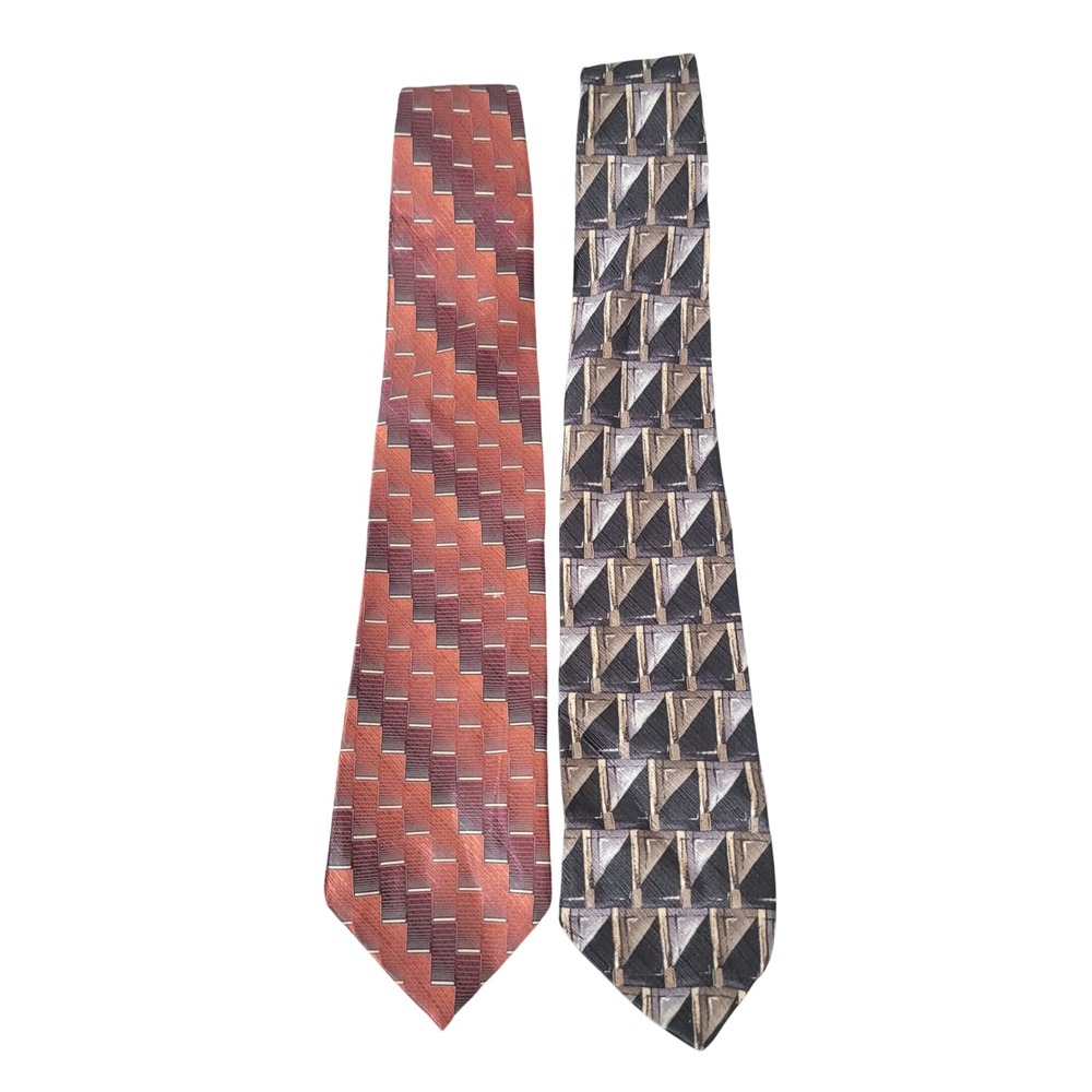 Courage 4x60 Silk Geometric Necktie Lot 2 Mens Rust Burgundy Grey Black Abstract